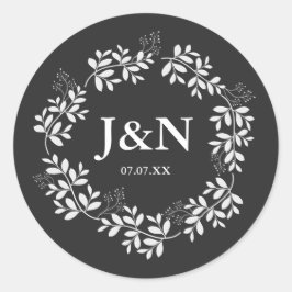 Weiße Blätter Botanischer Kranz Rustikale Gastgesc Runder Aufkleber