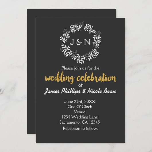 Weiße Blätter Botanischer Kranz Rustikale Hochzeit Einladung (Vorne/Hinten)