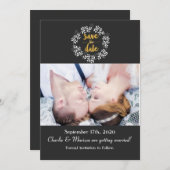 Weiße Blätter Botanischer Kranz SAVE THE DATE Foto Einladung (Vorne/Hinten)