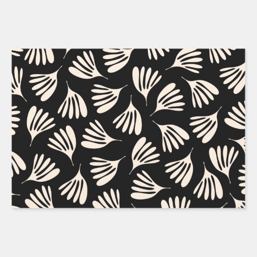 Weiße Blätter Chic Contemporary Black Cream Patter (Vorderseite)