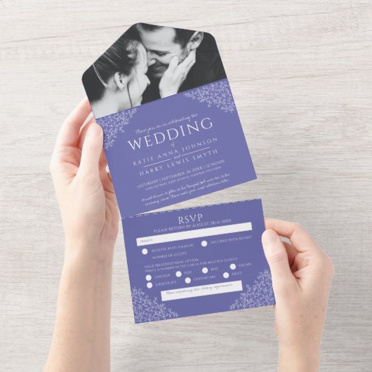 Weiße Blätter Foto UAWG Hochzeit All In One Einladung (Abreißen)