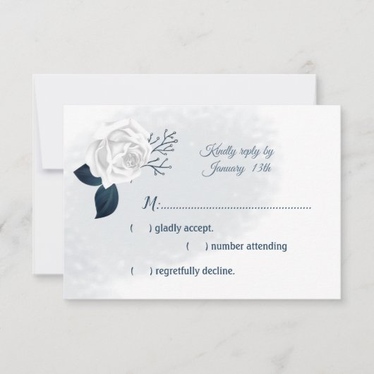weiße Blätter für Blume und Marine RSVP Karte (Vorderseite)
