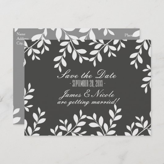 Weiße Blätter & Grau Moderne botanische Postkarte (Vorne/Hinten)