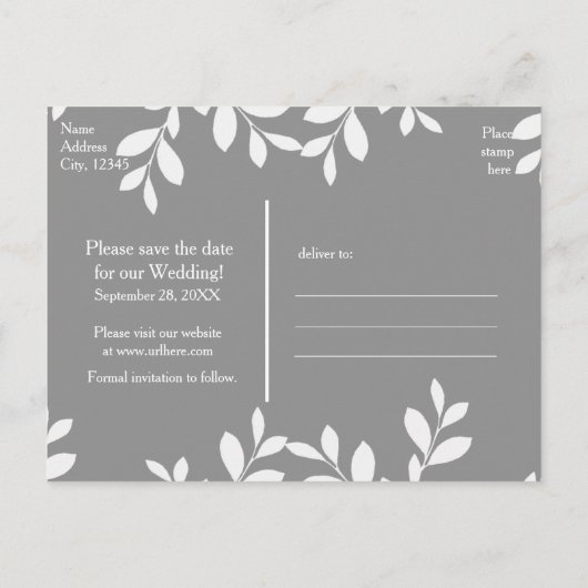 Weiße Blätter & Grau Moderne botanische Postkarte (Rückseite)