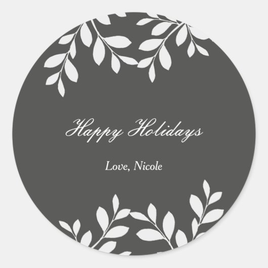 Weiße Blätter & Graue moderne botanische Aufkleber (Vorderseite)