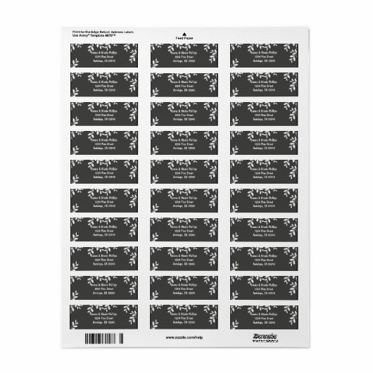 Weiße Blätter & Graues, modernes botanisches Adres (Vorne)
