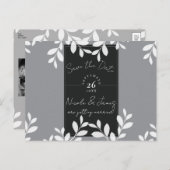 Weiße Blätter Moderne botanische Save the Date Ankündigungspostkarte (Vorne/Hinten)