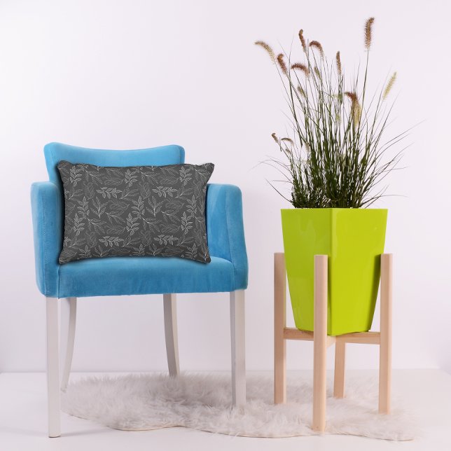 Weiße Blätter Muster dunkelgrau Akzent Kissen (Von Creator hochgeladen)