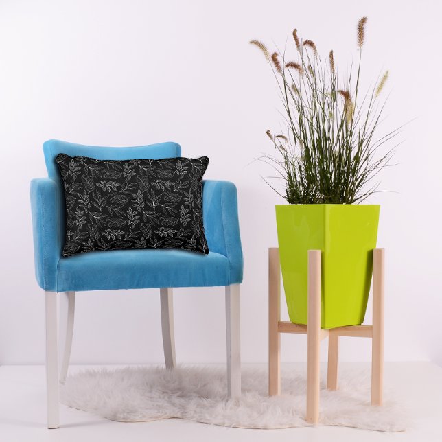 Weiße Blätter Muster schwarz Akzentkissen Dekokissen (Von Creator hochgeladen)