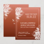 Weiße Blätter, Rot Terracotta Save The Date (Vorne/Hinten)