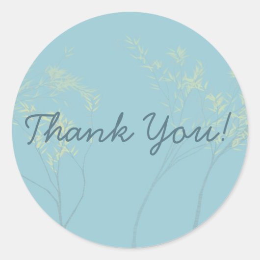 Weiße blaue Bäume mit blassgelben Blätter Danke Runder Aufkleber (Vorderseite)