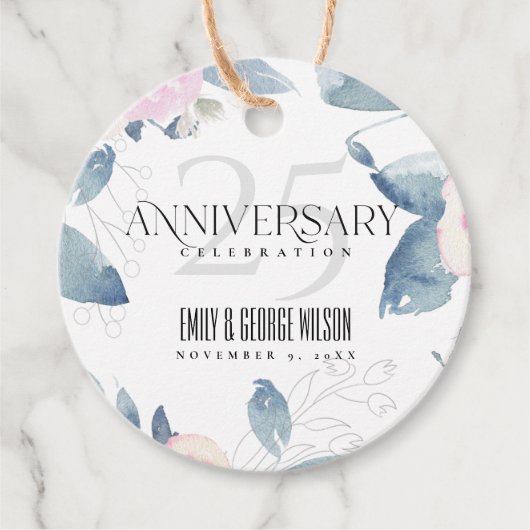 WEISSE BLAUE BLUE FLORAL 25 JAHRESJAHR GESCHENKANHÄNGER (Vorderseite)