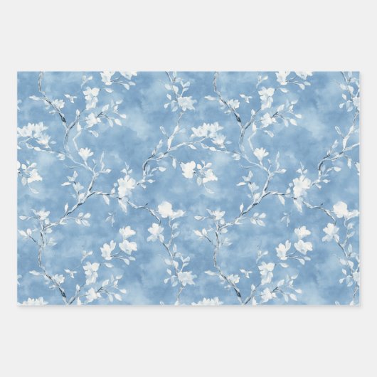 Weiße Blaue Blumen Brautdusche Geschenkpapier Set (Vorderseite 3)