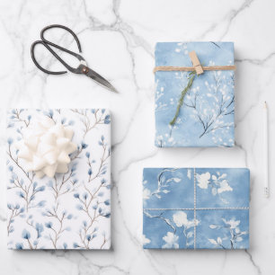 Weiße Blaue Blumen Hochzeitsdusche hübsch Geschenkpapier Set