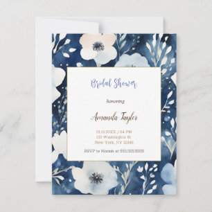 Weiße Blaue Blumen Minimale Karte zur Brautparty