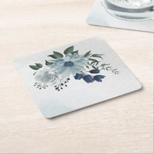 weiße & blaue Blumenhochzeit Rechteckiger Pappuntersetzer