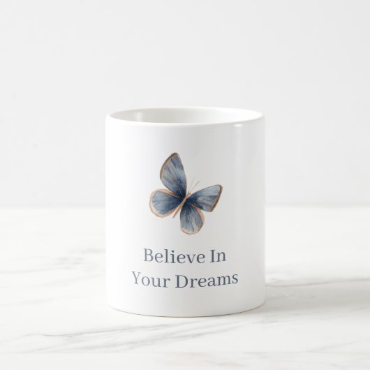 Weiße Blaue Creme Schmetterling   Kaffeetasse (Mittel)
