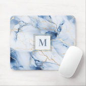 Weiße Blaue Gold Marmor Monogramm Anfangsmauspad Mousepad (Mit Mouse)