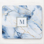 Weiße Blaue Gold Marmor Monogramm Anfangsmauspad Mousepad (Vorne)