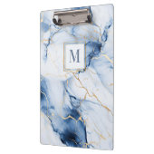 Weiße Blaue Gold Marmor Monogramm Klemmbrett (Links)