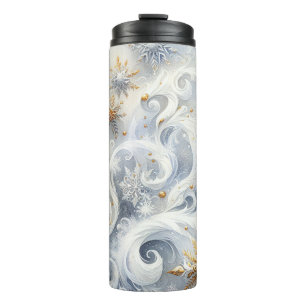 WEISSE BLAUE GOLD SILVER ABSTRAKTE WINTERSCHNEE THERMOSBECHER