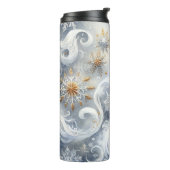 WEISSE BLAUE GOLD SILVER ABSTRAKTE WINTERSCHNEE THERMOSBECHER (Nach links gedreht)