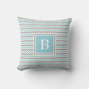 Weiße Blaue Graue Chevron Monogramm Kissen