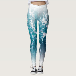 Weiße, blaue Meerwasserbrunnen Leggings