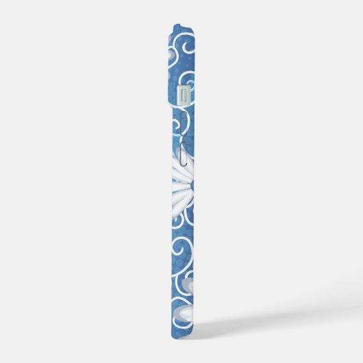 Weiße blaue Punkte Daisy Blume Blumenmuster iPhone 15 Hülle (Linke Seite)