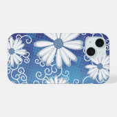 Weiße blaue Punkte Daisy Blume Blumenmuster iPhone 15 Hülle (Rückseite (Horizontal))