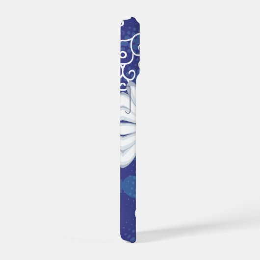 Weiße blaue Punkte Daisy Blume Blumenmuster iPhone 15 Hülle (Rechte Seite)