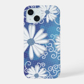 Weiße blaue Punkte Daisy Blume Blumenmuster iPhone 15 Hülle (Rückseite)