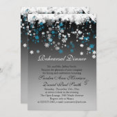 Weiße, blaue Schneeflocken auf einem schwarzen Einladung (Vorne/Hinten)