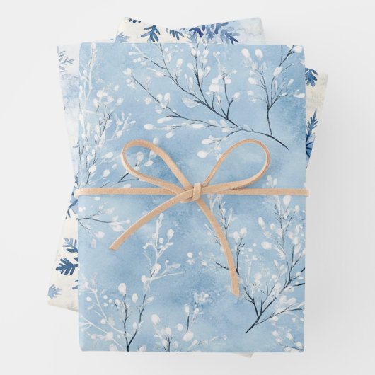 Weiße Blaue Schneeflocken Winter Weihnachten Geschenkpapier Set (Beispiel)
