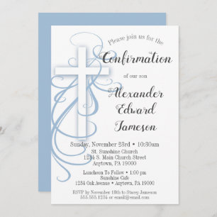 Weiße blaue Swirl Cross Bestätigung Einladung Jung