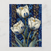 Weiße Blaue Tulpe Damast Postkarte (Vorderseite)