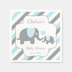 Weiße, blaue und graue Streifen Elefanten Baby Sho Serviette