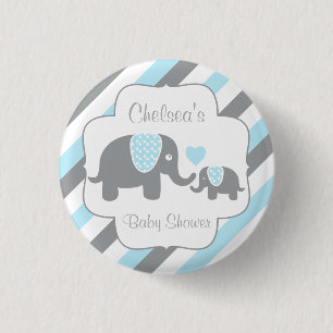 Weiße, blaue und graue Stripe Elephant Baby Boy Du Button