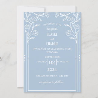 Weiße blaue Vintage-Hochzeitseinladung Einladung