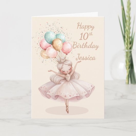 Weiße, blonde Ballerina zum 10. Geburtstag Grußkar Karte (Vorderseite)