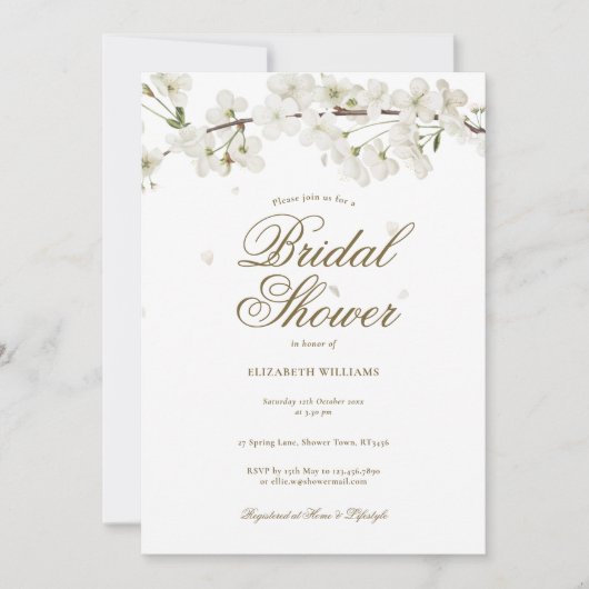 Weiße Blossom Blumen Elegante Modernes Brautparty Einladung (Vorderseite)