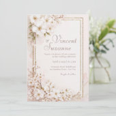 Weiße Blossom Romantische Hochzeit Einladung (Stehend Vorderseite)