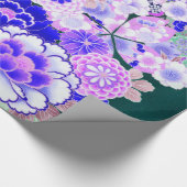 WEISSE BLUE BLUES Peony, Rose Japanisches Blumenko Geschenkpapier (Ecke)