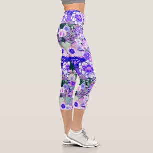 WEISSE BLUE FLOWERS Peony Rose Japanisches Blumenk Capri Leggings