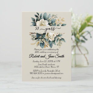 Weiße blühende Blume 50. Hochzeitstag Einladung
