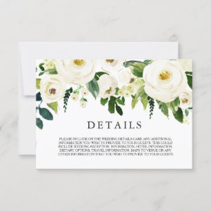 Weiße blühende Blume, die die Details des Hochzeit Einladung