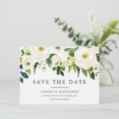 Weiße blühende Blume Elegante Alle Jahreszeiten Save The Date (Stehend Vorderseite)