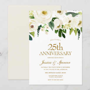Weiße blühende Blumen 25. Hochzeitstag Einladung