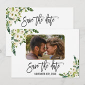 Weiße blühende Blumen-Foto-Save-the-Date-Karte Save The Date (Vorne/Hinten)