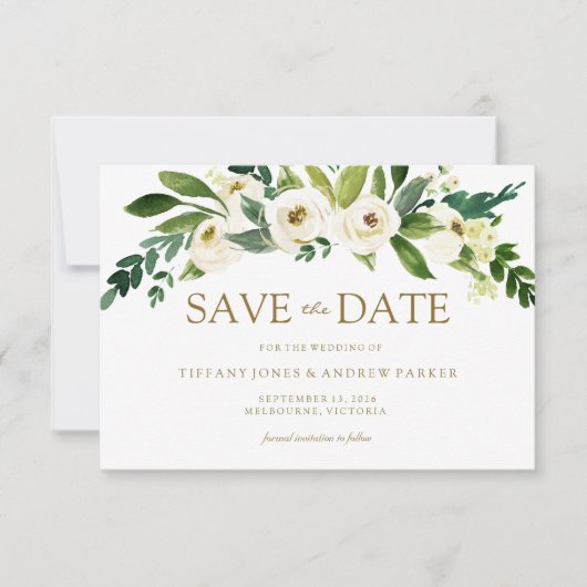 Weiße blühende Blumen Save The Date Einladung (Vorderseite)